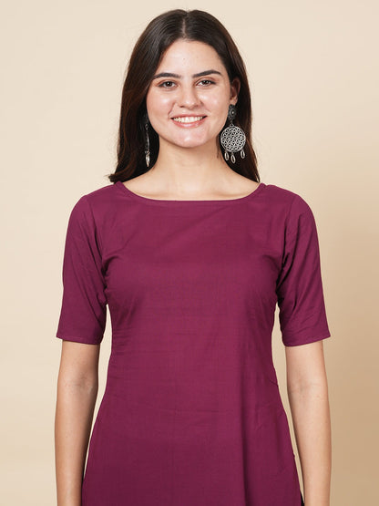 Wine Solid Kurta Set