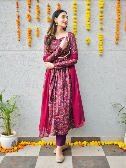 Wine Modal Silk Suit Set