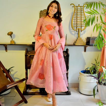Blush Handpainted Organza Suit Set