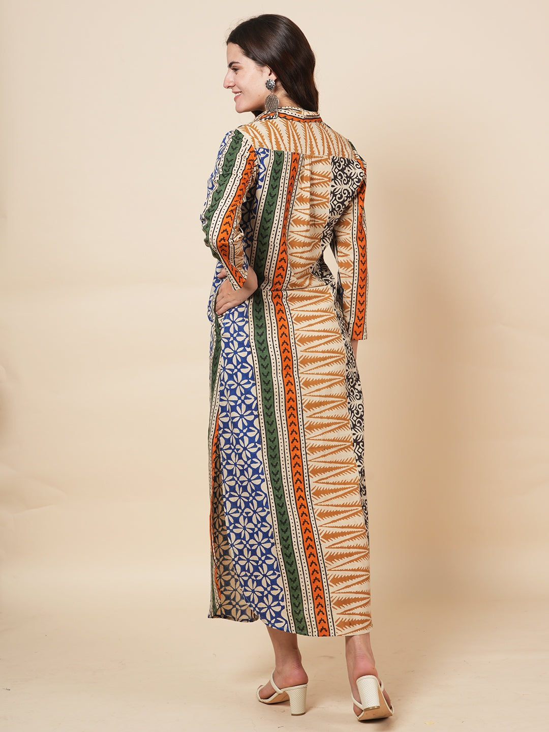 Navy Bagru Kaftan Dress