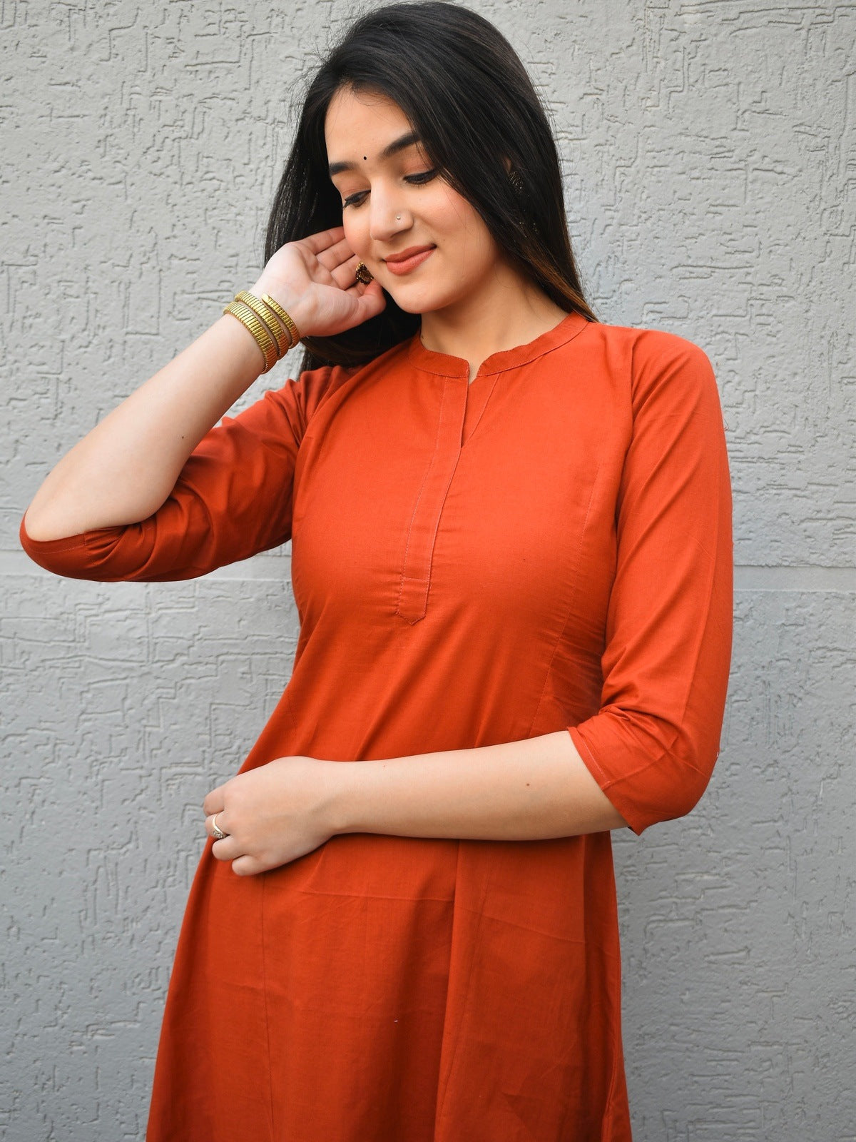 Rust Soft Cotton Kurta Set