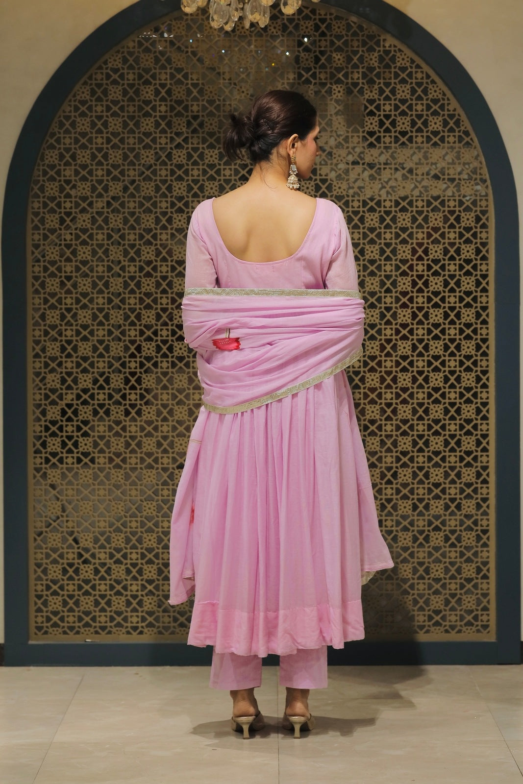 Lilac Mulmul Handpainted Anarkali Suit Set