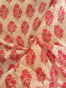 White Pink Butti Cotton Fabric