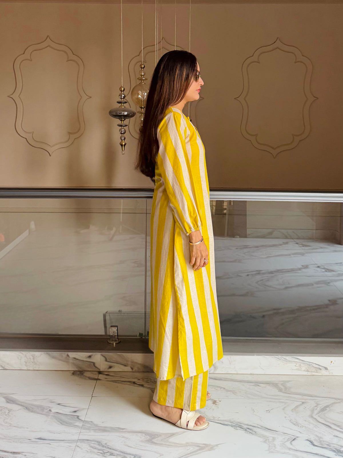 Lime Stripe Kurta Set