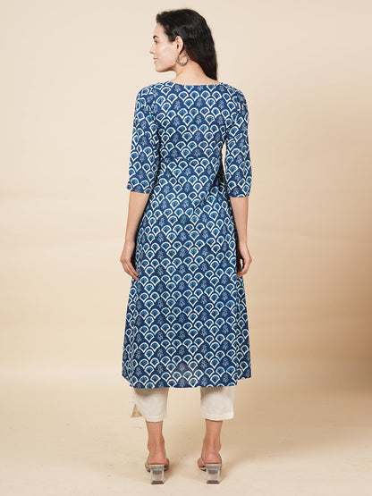 Indigo Angrakha Kurta Set