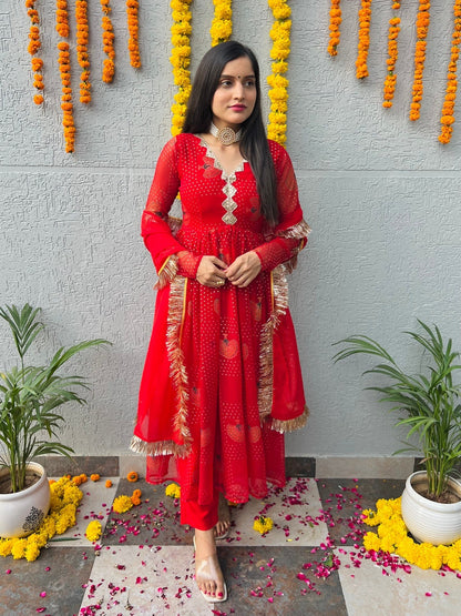 Red Peacock Georgette Suit Set