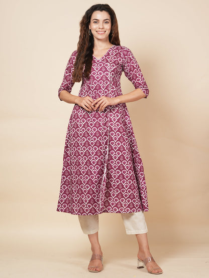 Wine Angrakha Kurta Set