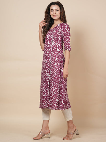 Wine Angrakha Kurta Set