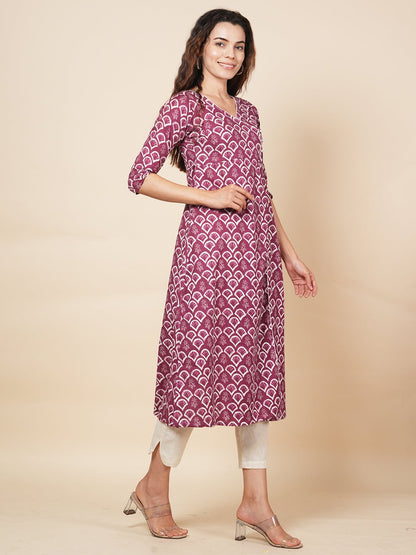 Wine Angrakha Kurta Set