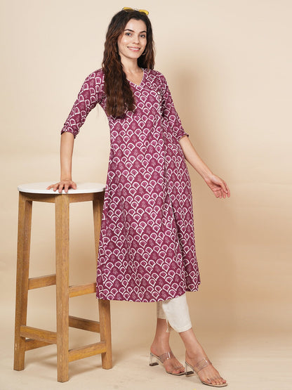 Wine Angrakha Kurta Set