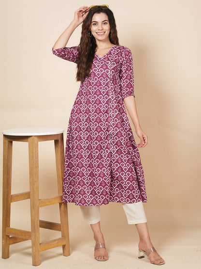 Wine Angrakha Kurta Set