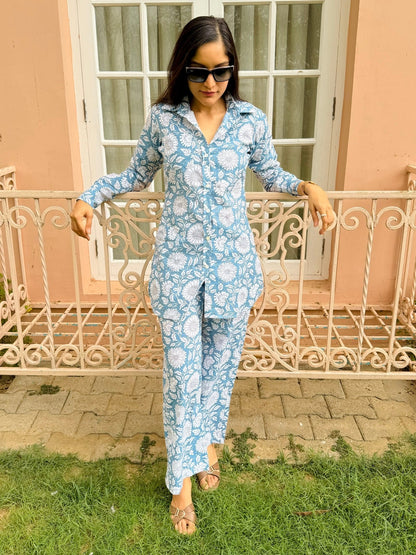 Indigo Printed Cord Set