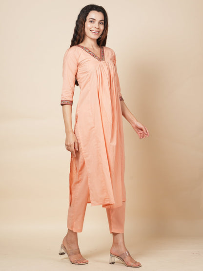 Peach Solid Kurta Set