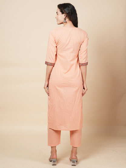 Peach Solid Kurta Set
