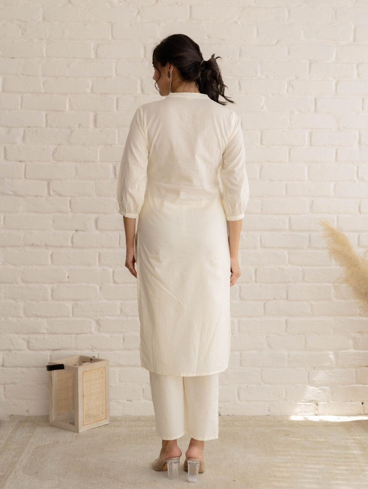 White Hathi Embroidered Kurta Set