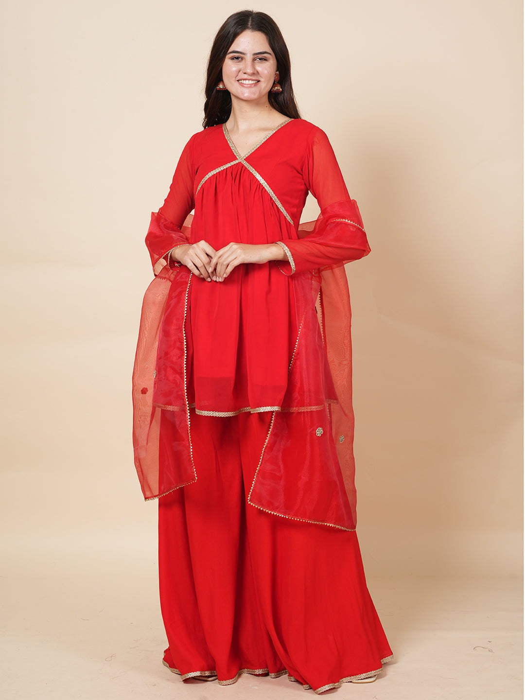 Red Sharara Suit Set
