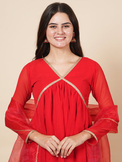 Red Sharara Suit Set