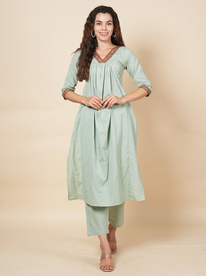 Sky Green Solid Kurta Set