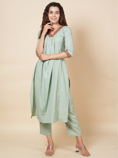 Sky Green Solid Kurta Set