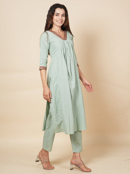 Sky Green Solid Kurta Set