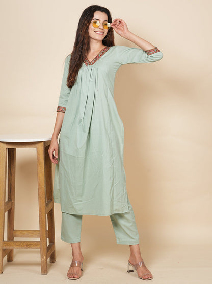 Sky Green Solid Kurta Set