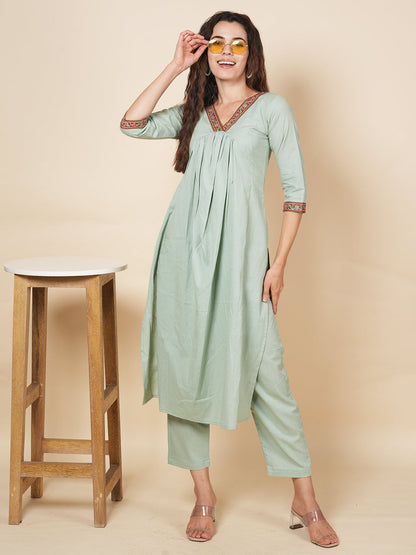 Sky Green Solid Kurta Set