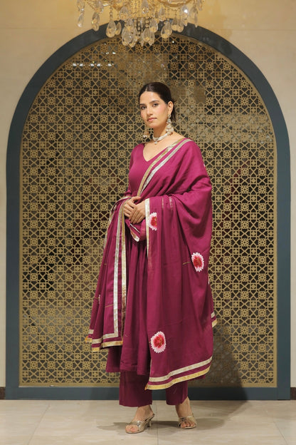 Jamuni Mulmul Handpainted Anarkali Suit Set