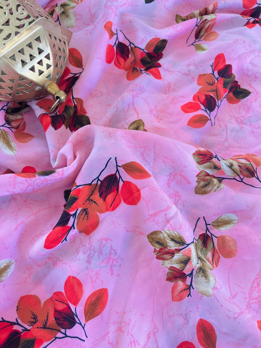 Baby Pink Floral Crepe Fabric