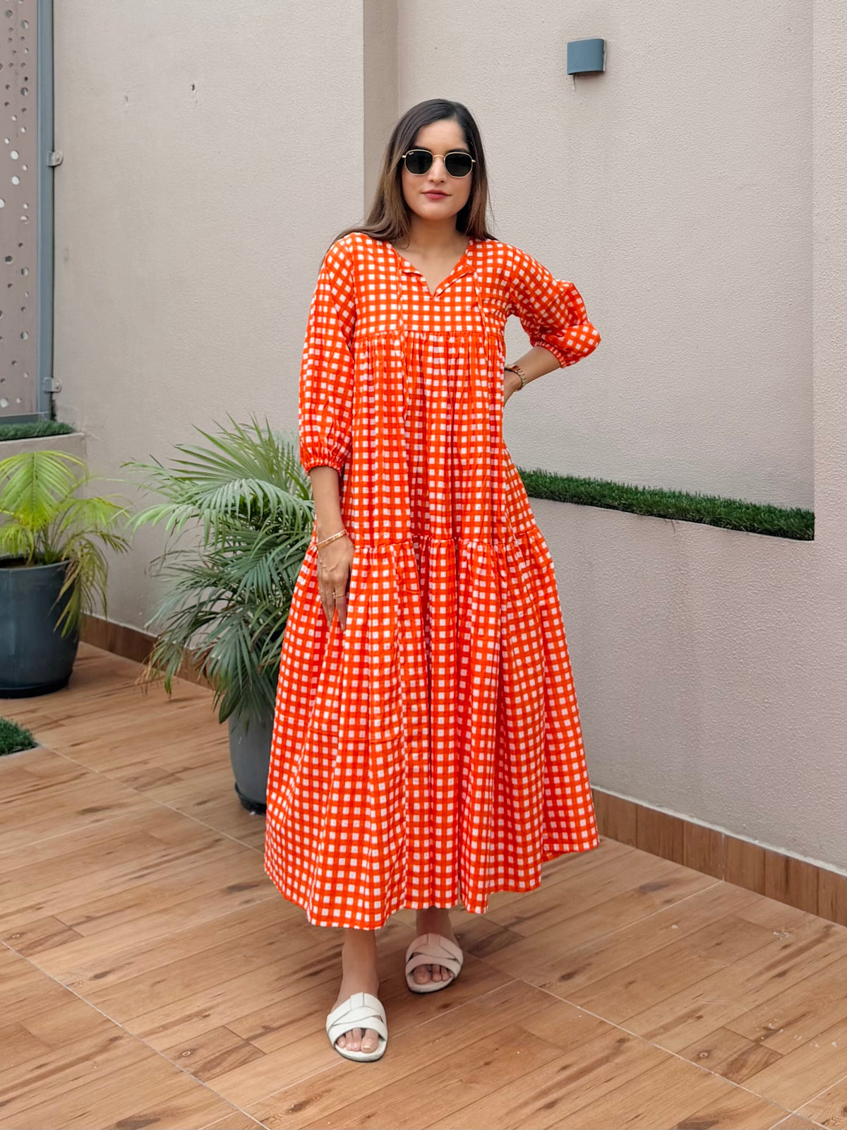 Orange Checked Dress
