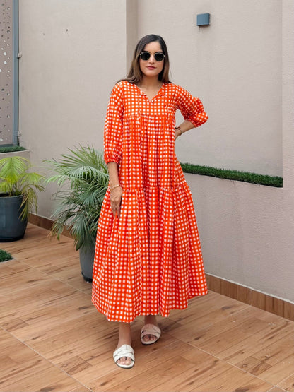 Orange Checked Dress