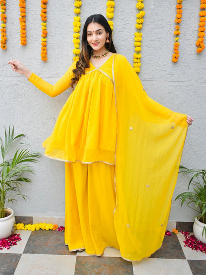 Bright Yellow Georgette Suit Set