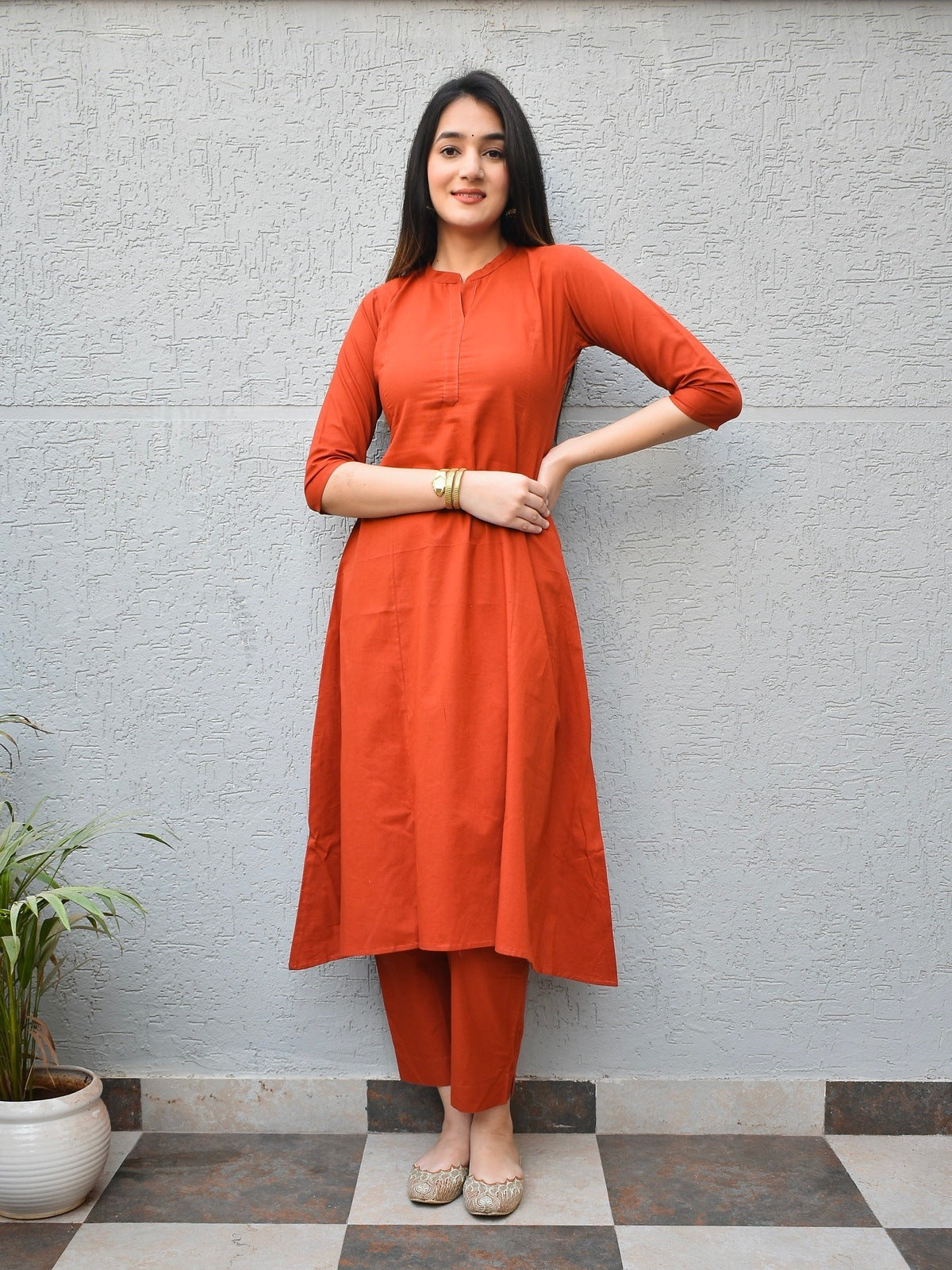 Rust Soft Cotton Kurta Set