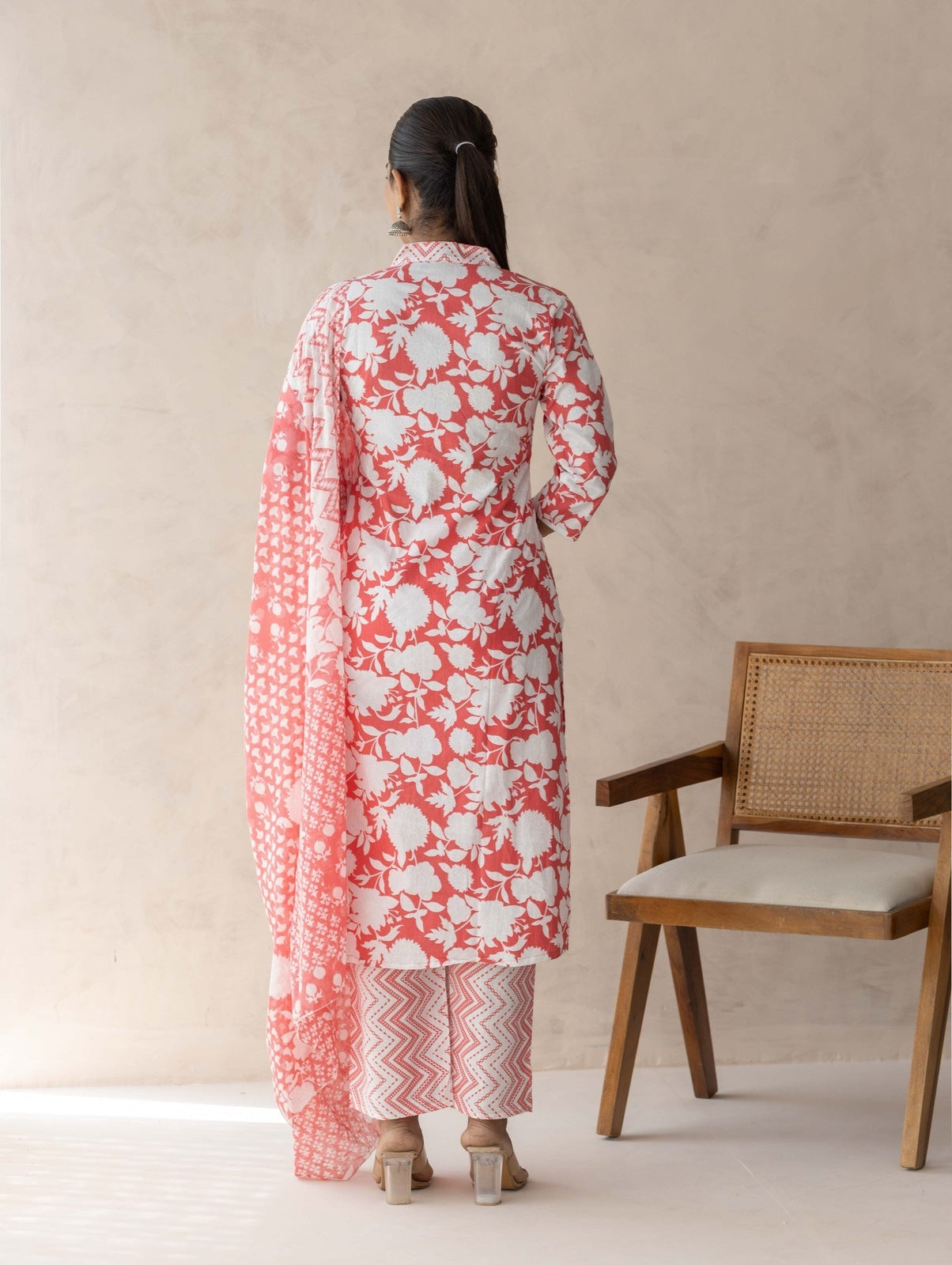 Red Handblock Printed Suit Set
