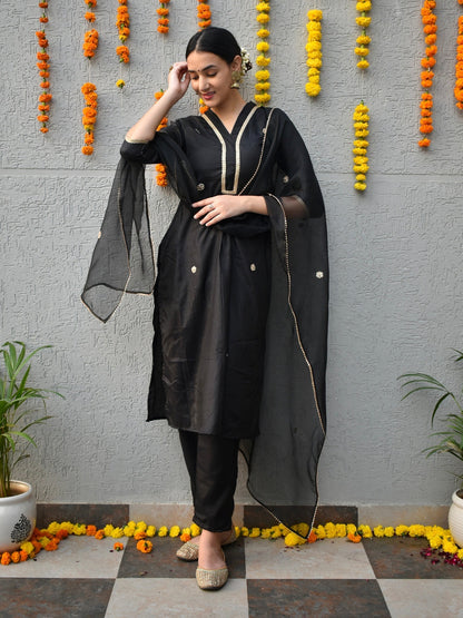 Black Raw Silk Suit Set