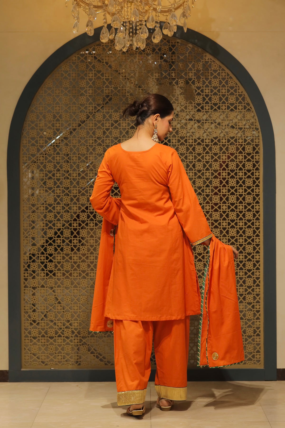 Orange Choga With Salwar & Dupatta Suit Set