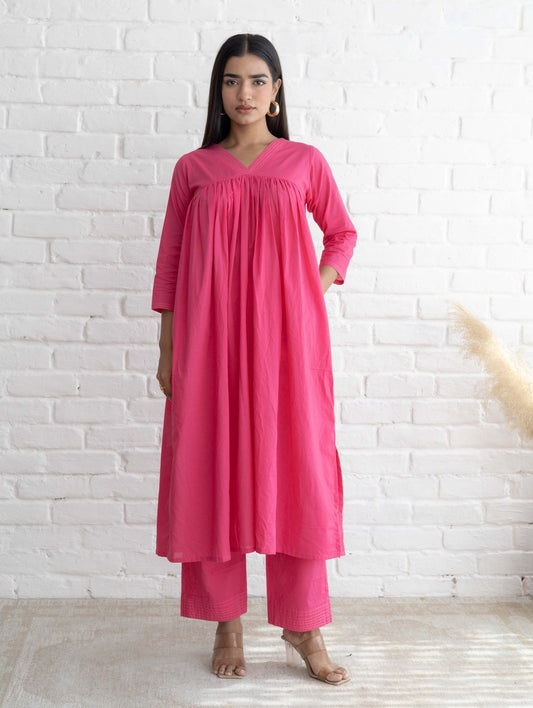 Pink Cotton Kurta Set