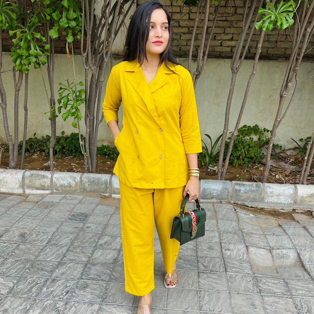 Bahira Blazer  Pants Set In Yellow  Glory Connection