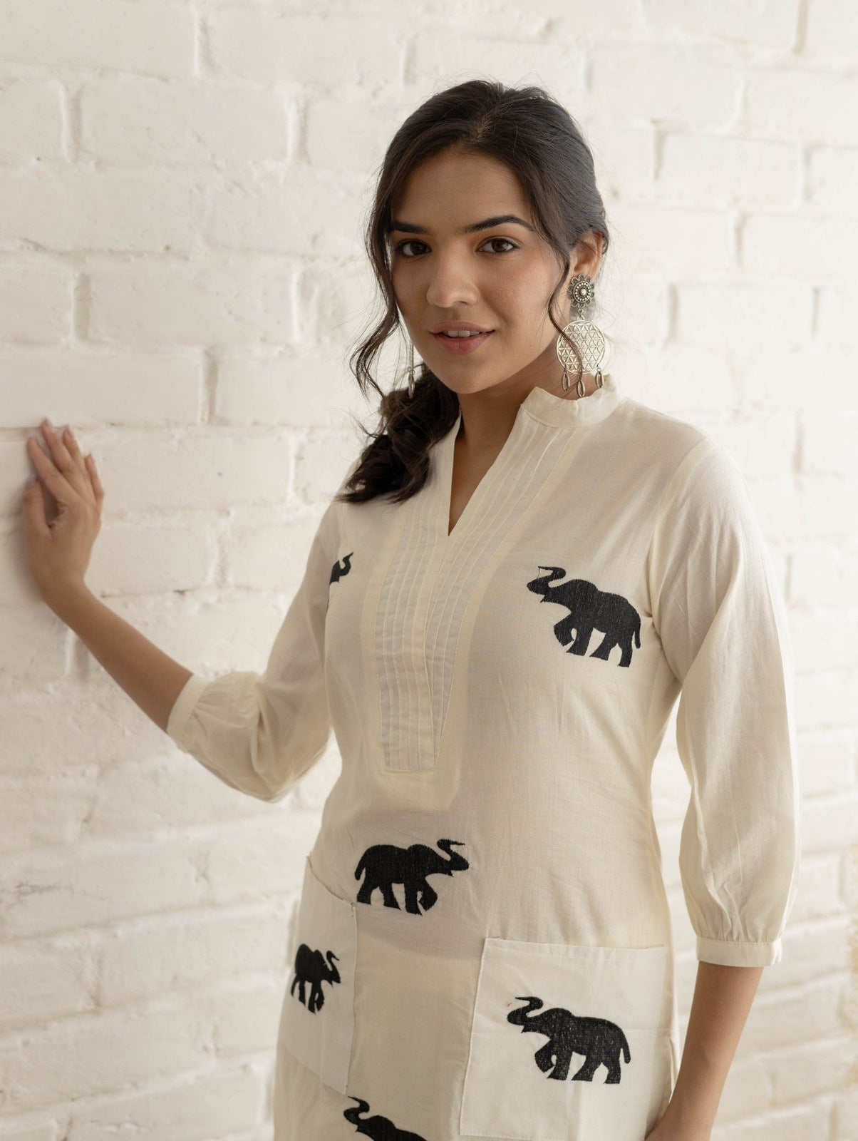 White Hathi Embroidered Kurta Set
