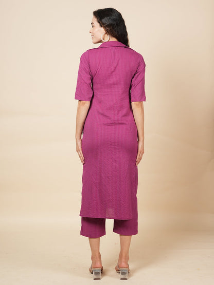 Wine Kantha Embroidered Kurta Set