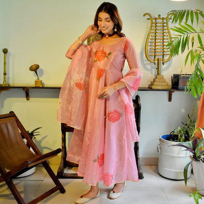 Blush Handpainted Organza Suit Set