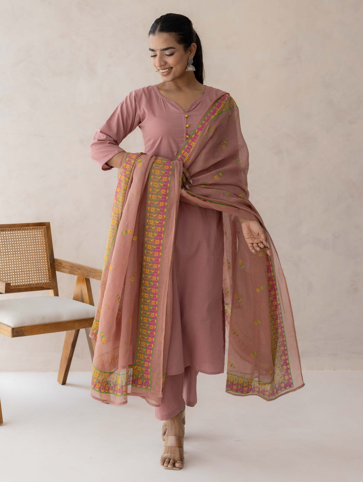 Mauve Cotton Suit Set