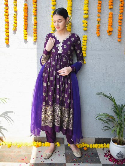 Purple Crinkle Gold Foil Suit Set
