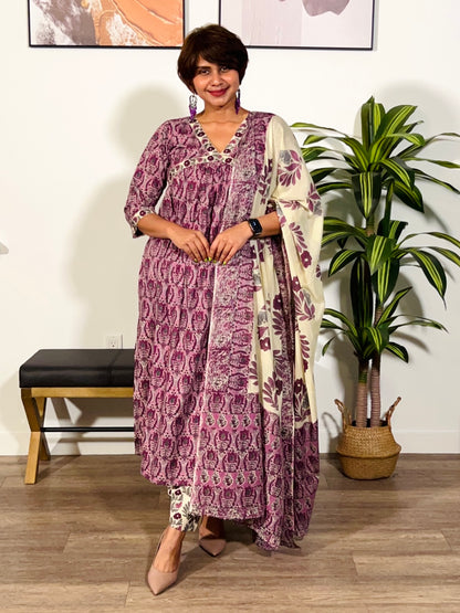 Purple Alia Handblock Suit Set
