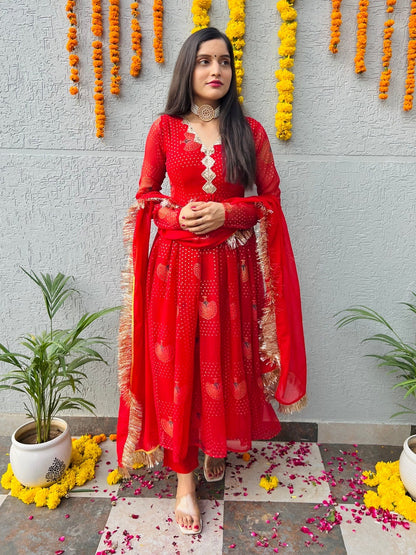 Red Peacock Georgette Suit Set