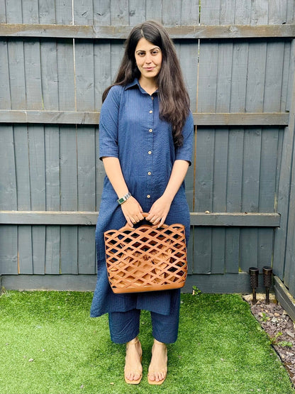 Blue Kantha Embroidered Kurta Set