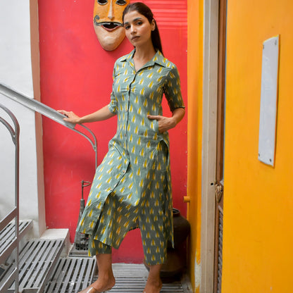 Green Ikkat Kurta Set
