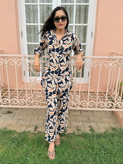 Navy Blue Printed Cord Set