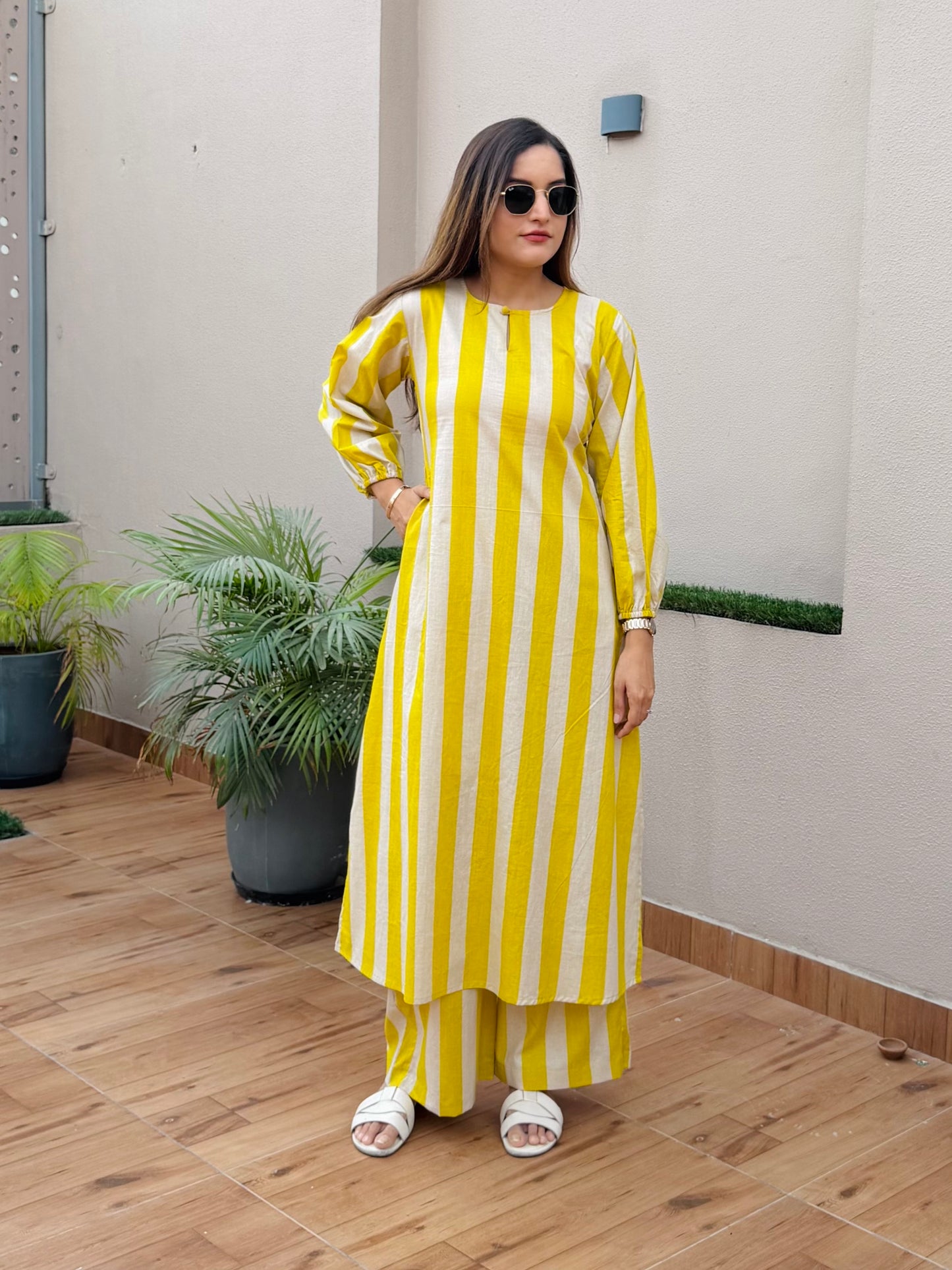 Lime Stripe Kurta Set
