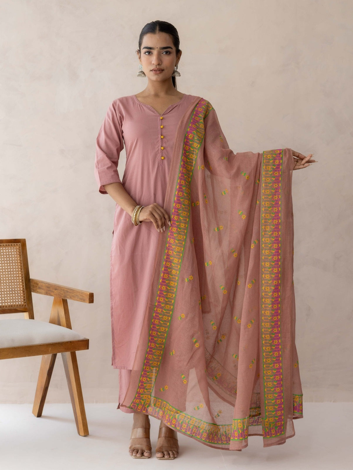 Mauve Cotton Suit Set