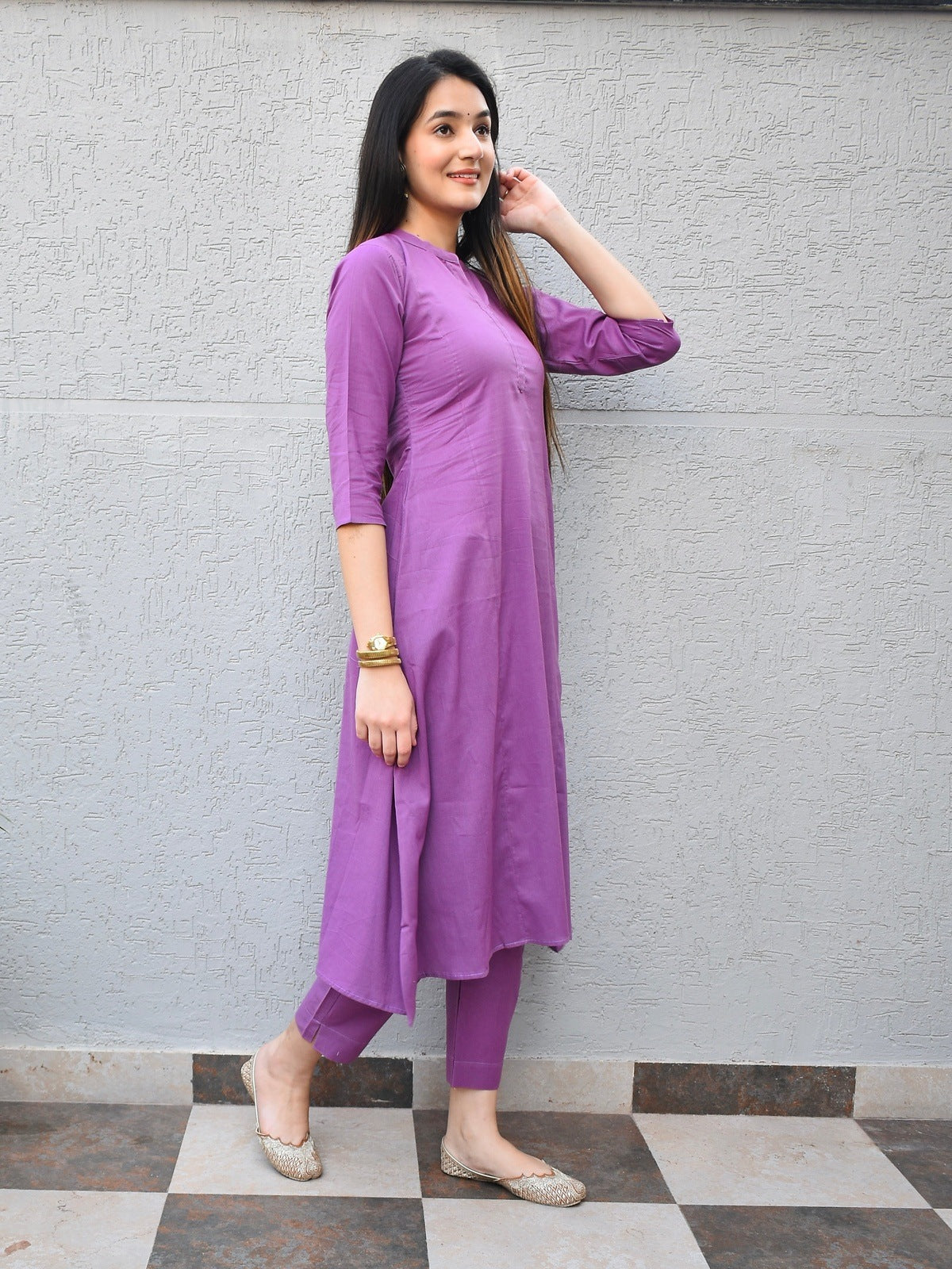 Purple Soft Cotton Kurta Set